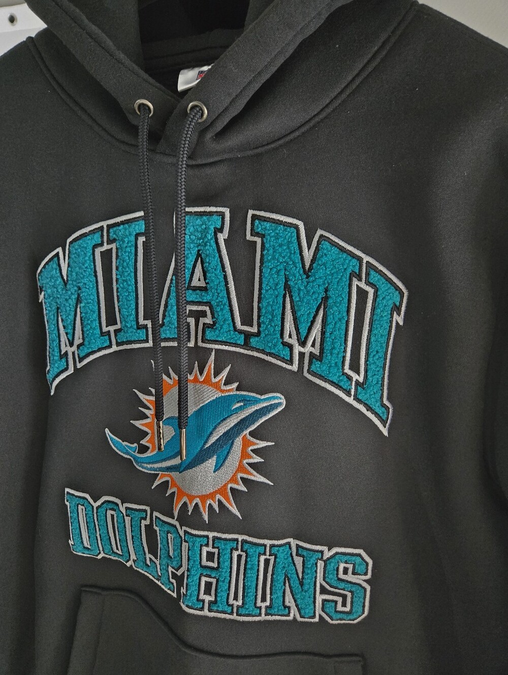 Vintage Miami Dolphins Hoodie Mens XL Black NFL Oversized Embroidered Logo